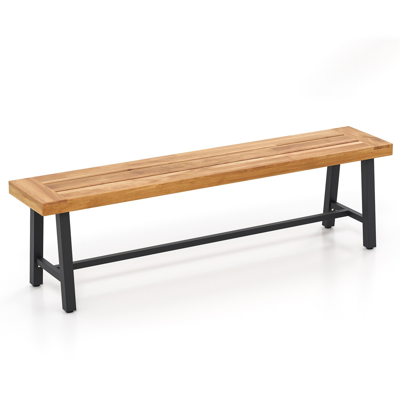 63 Inch Acacia Patio Wood Outdoor Backless Bench with Metal Frame Ideal for Patio Seating